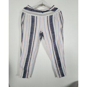 Xirena Womens Striped Straight Leg Cropped Casual Pants XS White Blue Pull-On